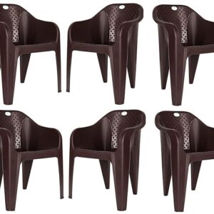 Homiboss Plastic Chair | Chairs for Home | Dining & Restaurant | Living Room & Bedroom | Office, Garden, Indoor & Outdoor | Kursi | Color - Brown | Plastic Chairs Set 6 Piece