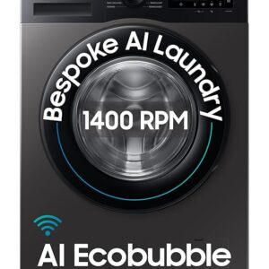 Samsung 9 kg, 5 star, AI EcoBubble, Super Speed, Wi-Fi, Hygiene Steam with Inbuilt Heater, Digital Inverter, Fully-Automatic Front Load Washing Machine (WW90DG5U24AXTL, Inox)