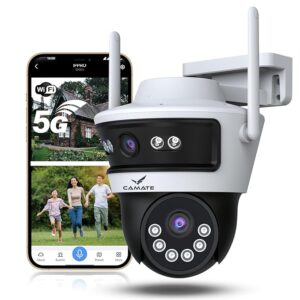 Camate Arc Duo 3+3MP Dual-Lens (2.4/5 Ghz Wi-Fi Connectivity) Wireless CCTV Security Camera | Two Way Talk | Motion Detection | Colored Night Vision | Support 256 GB sd Card (WiFi Connectivity)
